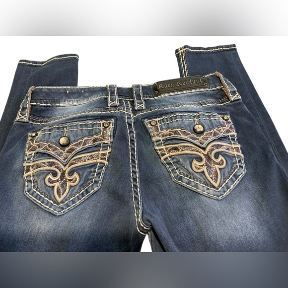 Rock Revival Arisa Skinny Jeans Size 27 Bling Distressed Embellished Stretch - Picture 7 of 13